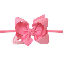 1/4" PANTYHOSE HEADBAND W/SIGNATURE GROSGRAIN BOW-Paris Pink & Cowboy Blue Baby Boutique