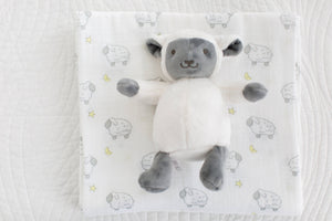 SwaddleDesigns - Little Lambs & Stars Muslin Swaddle Blanket, Premium Cotton-Paris Pink & Cowboy Blue Baby Boutique