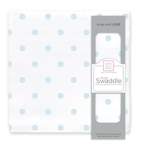 SwaddleDesigns - Blue French Dots Muslin Swaddle Blanket, Premium Cotton-Accessory-Paris Pink & Cowboy Blue Baby Boutique