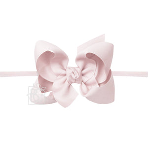 1/4" PANTYHOSE HEADBAND W/SIGNATURE GROSGRAIN BOW-Paris Pink & Cowboy Blue Baby Boutique