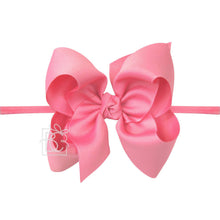 1/4" PANTYHOSE HEADBAND W/SIGNATURE GROSGRAIN BOW-Paris Pink & Cowboy Blue Baby Boutique