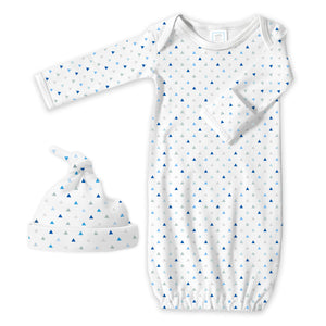 SwaddleDesigns - 2pc Gift Set - Pajama Gown and Hat - Blue Tiny Triangles-Accessory-Paris Pink & Cowboy Blue Baby Boutique