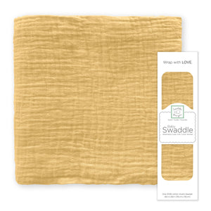 SwaddleDesigns - Gold Muslin Swaddle Blanket, Premium Cotton-Paris Pink & Cowboy Blue Baby Boutique