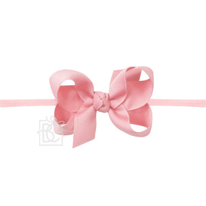 1/4" PANTYHOSE HEADBAND W/SIGNATURE GROSGRAIN BOW-Paris Pink & Cowboy Blue Baby Boutique