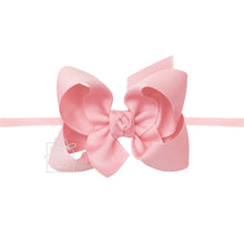 1/4" PANTYHOSE HEADBAND W/SIGNATURE GROSGRAIN BOW-Paris Pink & Cowboy Blue Baby Boutique