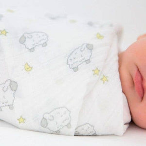 SwaddleDesigns - Little Lambs & Stars Muslin Swaddle Blanket, Premium Cotton-Paris Pink & Cowboy Blue Baby Boutique